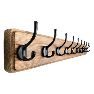 (L=97cm(1pcs), Natural & Black) Coat Rack Wall: 97cm Long, Patented, 10-Double-Hooks Wooden Wall