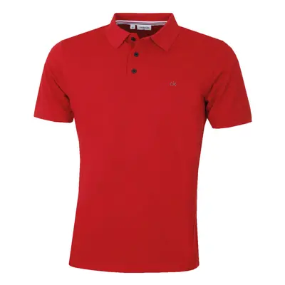 (3XL, Red) Calvin Klein Mens Campus Button Ribbed Collar Golf Polo Shirt