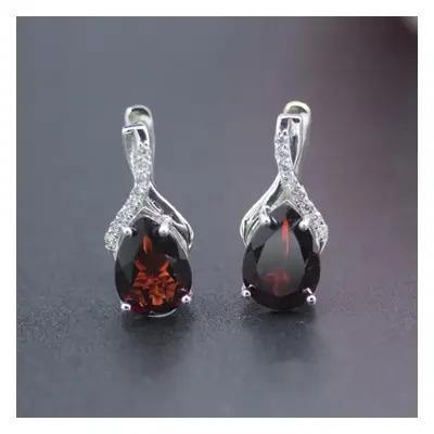 (red, M) 100% Natural Garnet Stud Clasp Earrings Sterling Silver Pear 9*7mm Gemstone Jewelry For