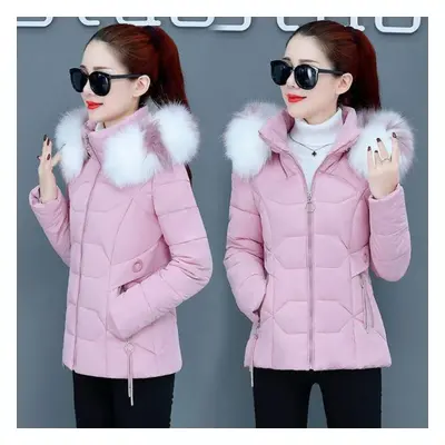 (pink, XXXL) Winter Jacket Women Parkas Faux Fur Collar Hooded Jacket Female Down Jacket Parka O