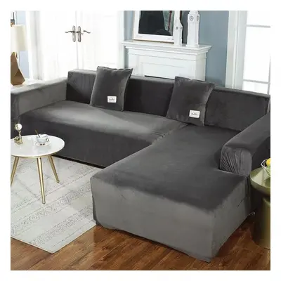 (dark grey, seat(235-300cm)) Plush Sofa Cover Velvet Elastic Leather Corner Sectional For Living