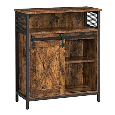 VASAGLE Storage Cabinet, Cupboard with Sliding Barn Door, Open Compartment, Adjustable Shelf, In