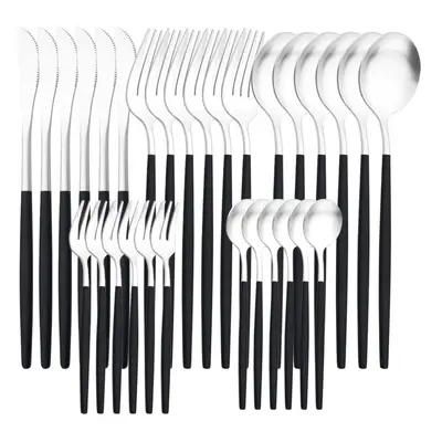 (black,silver) 6people Matte Gold Dinnerware Set 30pcs/set Dinner Knife Cake Fork Spoon Tablewar