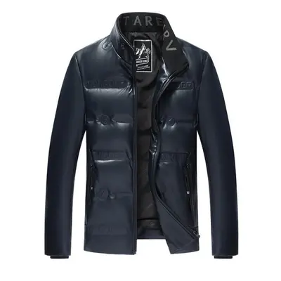 (blue, XXXXL) Winter Genuine Leather Down Jacket Men&apos;s Short Sheepskin Jacket Plus Velvet T