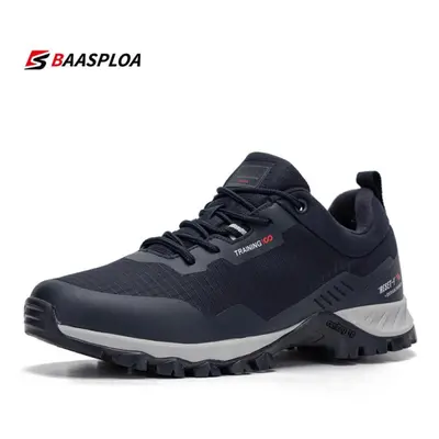 (navy blue, 44) Baasploa Man Non-slip Sneakers Wear-resistant Hiking Shoes Men Outdoor Waterproo