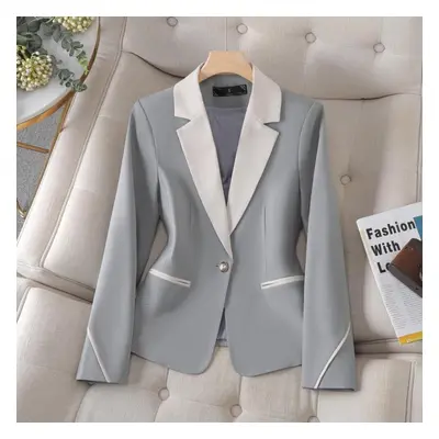 (blue, L) Fashion Autumn Ol Blazer Women Lapel Neck Long Sleeve Work Office Suits Casual Elegant