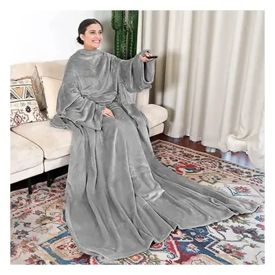 (gray) Wearable Blanket With Sleeves, Soft Fleece Snuggy Blanket Throw Wrap, Cozy Body Blanket W