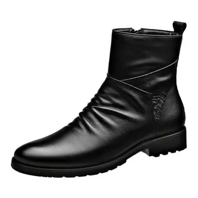 (black, 41) Chelsea Boots Leather Winter Mens Shoes England Zipper Fashion Sneaker Antiskid Keep