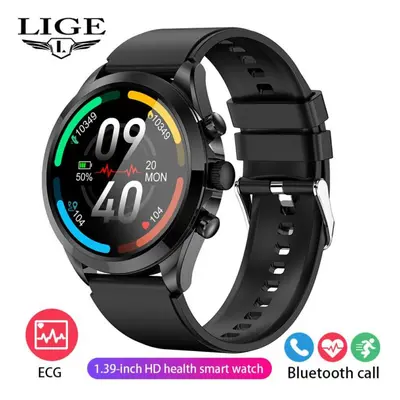 (black, Silicone strap) Lige Top Brand Men Smart Watch Ecg+ppg Health Detection Silicone Band Sm