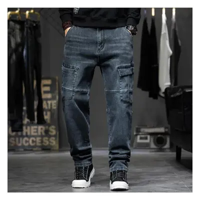 (denim blue, 36) Large Size Men&apos;s Spring And Autumn Casual Denim Pants