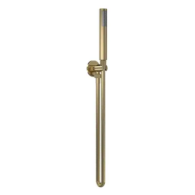 Round Outlet Elbow, Parking Bracket & Minimalist Shower Handset - Brushed Brass