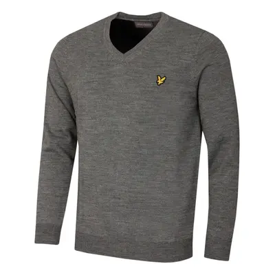 (M, Mid Grey Marl) Lyle & Scott Mens V Neck Anti-Microbial Merino Wool Acrylic Sweater