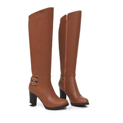 (brown, 43) 7/women&apos;s High-heeled Boots, Simple And Elegant, Thick Heeled Boots, New Autumn