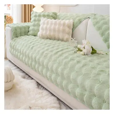 (green, 70*180cm) Thicken Rabbit Plush Sofa Slipcover Universal Non-slip Super Soft Sofa Towel C