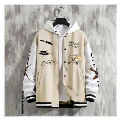 (khaki, M) Fashion Men&apos;s Baseball Coat Loose Casual Jacket