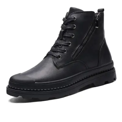 (black, 45) Men&apos;s Leather Boots High-top Casual Shoes Large Size Shoes For Men