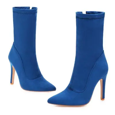 (blue, 43) Meotina Autumn Ankle Boots Women Zipper Stiletto Heels Short Boots Sexy Super High He