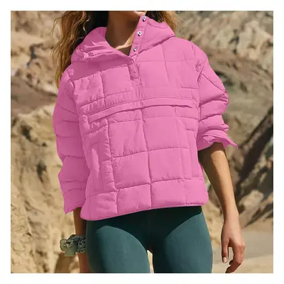 (pink, S) Quilted Jackets For Women Lightweight Long Sleeve Button Down Jacket Warm Winter Coat 