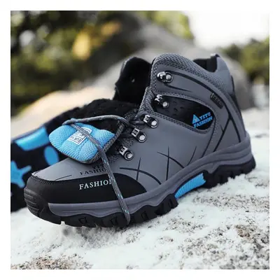 (grey, 44) Winter Men&apos;s Hiking Boots Warm Waterproof Snow Boots Leather Sneakers Male Outdo