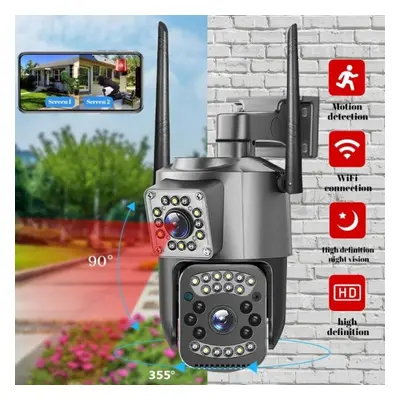 (black, US Plug) Dual Lens Two Cameras Panoramic Surveillance Full Color Night Vision Home Cctv 