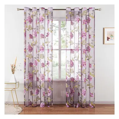 (purple, W300xH250) Topfinel Floral Sheer Window Curtains For Windows Luxury Sheer Curtains For 