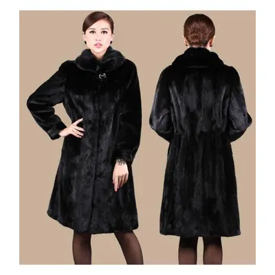 (black, 4XL) Women&apos;s Autumn And Winter Imitation Mink Coat Medium Length Mink Fur Grass Coa