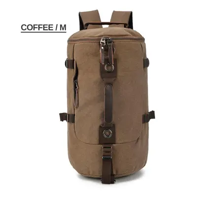 (coffee, small) Large Capacity Climbing Round Bucket Waterproof Canvas Men Travel Duffel Shoulde