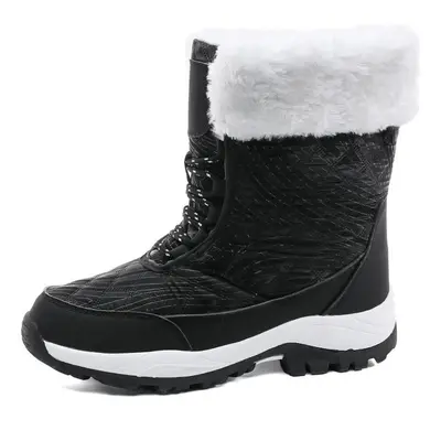 (black, 36) Women Winter Plus Velvet Snow Boots Casual Suede Lace Up High Top Warm Cotton Shoes 