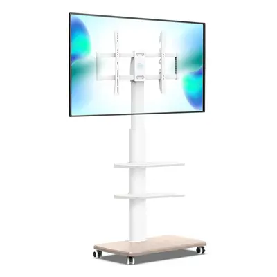 (3 shelves) FITUEYES White TV Stand on Wheels for inch