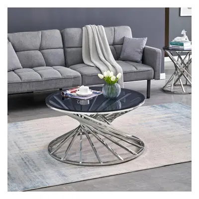 (Silver) Round Coffee Table Stainless Steel Living Room