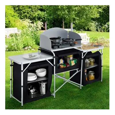 (Black - 175x40x110cm) Travel Camping Kitchen Stand Unit Folding Storage Table Portable Outdoor 