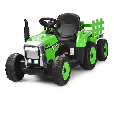 Kids Ride on Tractor and Trailer 12V Electric Toy Car w/Light & Music Detachable