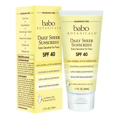 Babo Botanicals SPF Daily Sheer Facial Sunscreen, Unscented, 1.7oz, Best Natural Mineral Sunscre