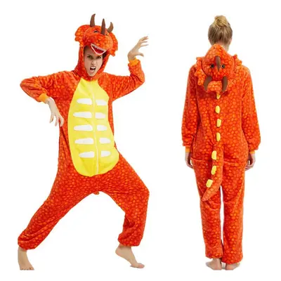 (Orange Triceratops, L) Unisex adult animal one-piece leisure wear pajamas