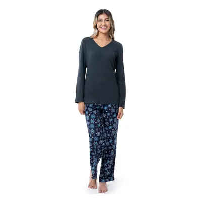 Fruit of the Loom Women's Waffle V-Neck Top and Flannel Pant Sleep Set Midnight Blue/Starflake M