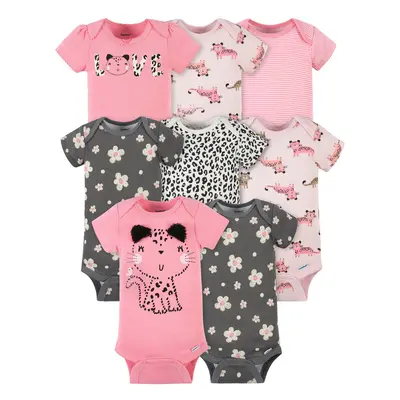 Gerber Baby Girl's 8-Pack Short Sleeve Onesies Bodysuits Leopard Pink Months