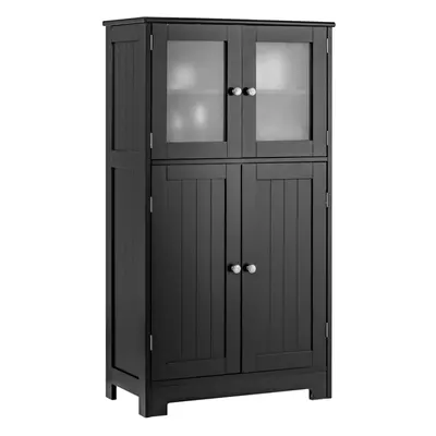 4-Door Bathroom Floor Cabinet w/ Glass Doors & Adjustable Shelf