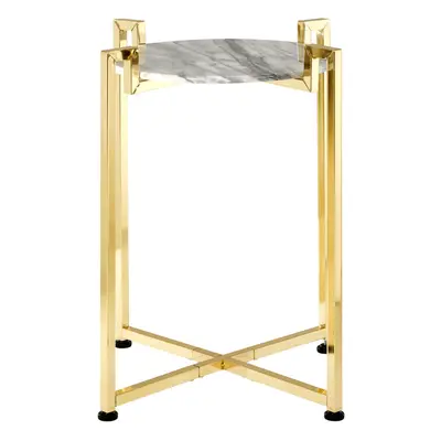 Versatile White Marble Side Table With Warm Gold Base, Durable Side Table By Couch, Elegant Loun