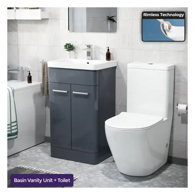 Afern 500mm Freestanding Vanity Unit and Close Coupled Rimless Toilet Anthracite