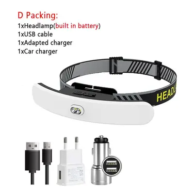 (D Packing) USB Rechargeable Headlamp Large Floodlight Multifunctional Headlight Head-mounted St