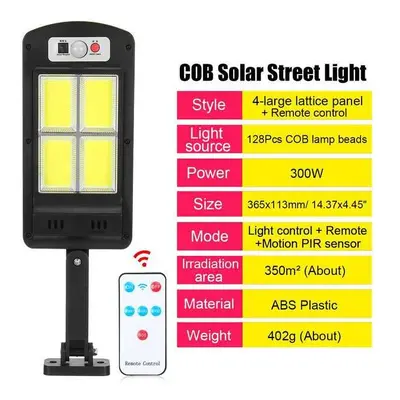 (C) 500W 48/120/128COB Solar LED Street Light PIR Motion Sensor Smart Remote Control Waterproof 