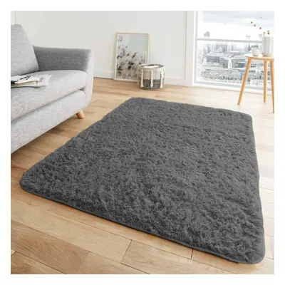 (200 x cm (6'5" x 9'5" Ft), Charcoal) FLUFFY RUG ANTI-SLIP SHAGGY RUGS Large Bedroom