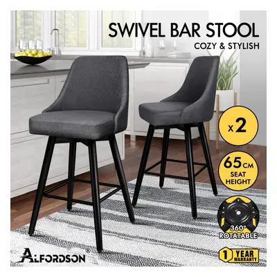 ALFORDSON 2x Swivel Bar Stools Kitchen Dining Metal Leg DARK GREY