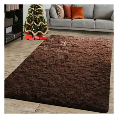 (Brown, X cm) Fluffy Rugs Anti-Slip Large Shaggy Rug Super Soft Mat Living Room Bedroom Carpet