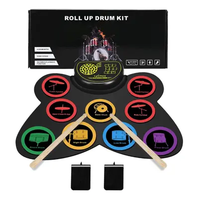 Electronic Drums Set Foldable, Pads Roll-Up Stereo Electronic Drum Kit Built-in Speaker Drum Sup