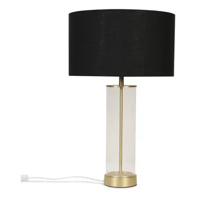 Contemporary Matt Gold & Clear Tube Table Lamp with a Black Cylinder Shade - Complete with a 4w 