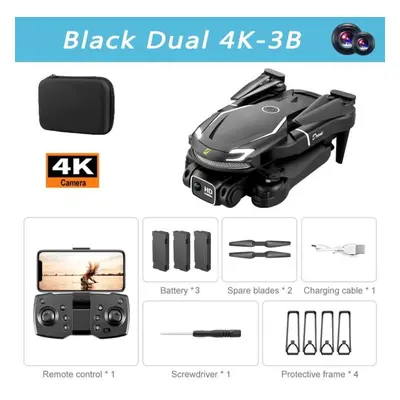 (Black Dual-4K-3B) Lyzrc V88 Drone Original 4k/8k Professional Anti-shake Hd Dual Camera Omnidir