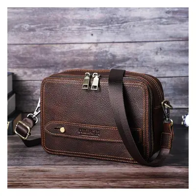 (coffee) Genuine Leather Men Mini Shoulder Bags Casual Crossbody Bags Clutch Small Handbag Vinta