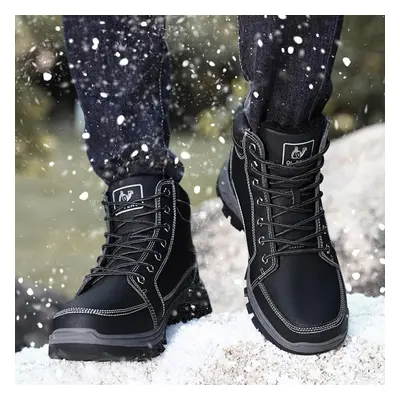 (warm black, 44) Tuinanle Man Platform Shoes Casual Winter Plush Warm Snow Boots Male High Tops 