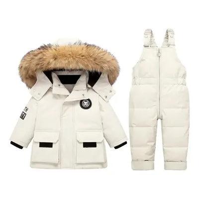 (white, 90(12M)) Toddler Snowsuit Boy Baby Winter Coat Girl Snow Pants And Jackets Bib 1-2-3-4-5